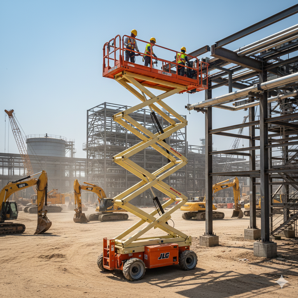 Scissor lift inside warehouse